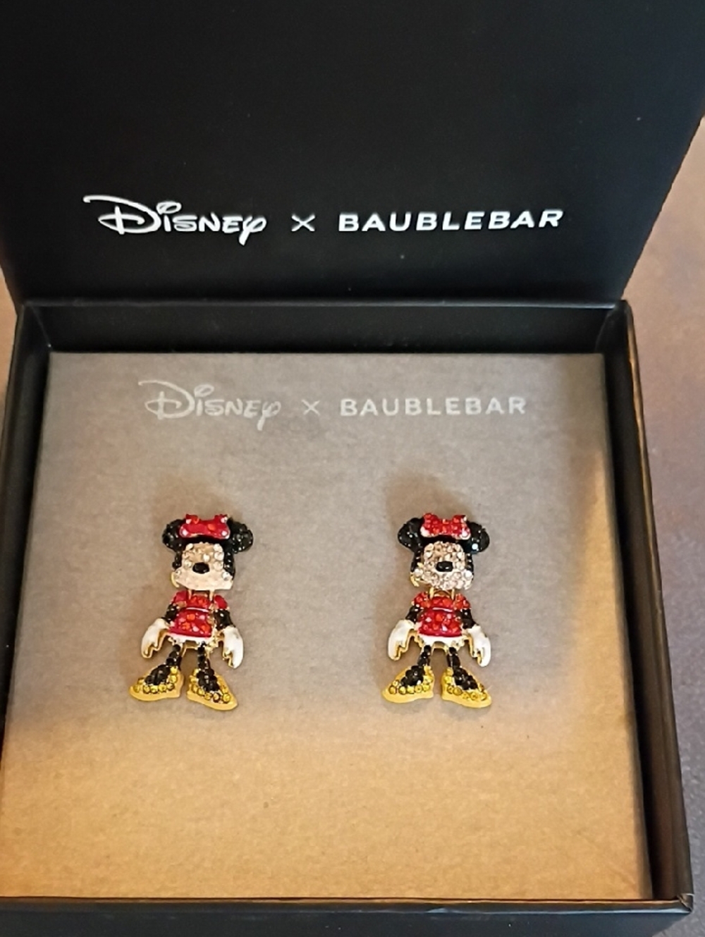 Disney Minnie Mouse Crystal Red, Black & Yellow Drop Stud Earrings